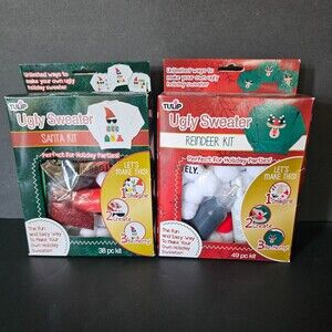 Vtg Set of 2 Tulip Ugly Sweater Kits Santa Reindeer Christmas Sweater Not Incl.